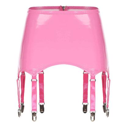 Womens Garters Suspender Belt Skirts Ladies Wet Look Mini Skirts Leather Garters with Metal Clips Clubwear Costume Underwear