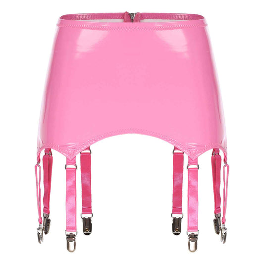 Womens Garters Suspender Belt Skirts Ladies Wet Look Mini Skirts Leather Garters with Metal Clips Clubwear Costume Underwear
