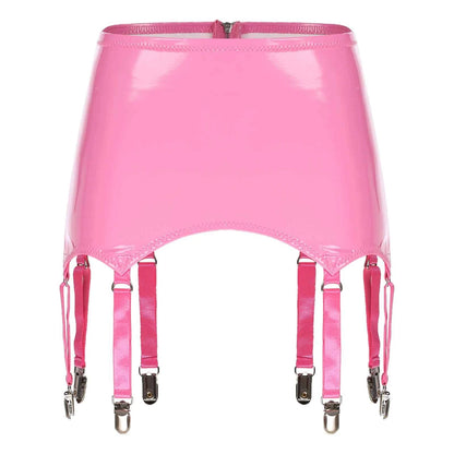 Womens Garters Suspender Belt Skirts Ladies Wet Look Mini Skirts Leather Garters with Metal Clips Clubwear Costume Underwear