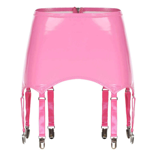 Womens Garters Suspender Belt Skirts Ladies Wet Look Mini Skirts Leather Garters with Metal Clips Clubwear Costume Underwear