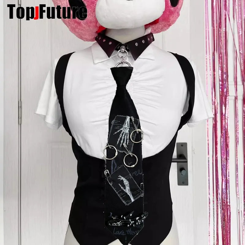 Women Men Y2K Girl Boy Gothic Harajuku Punk Steampunk Pre-Tied Ties Skeleton Necktie Accessories Halloween Cosplay Tie Choker SS69 17.69 with chocker