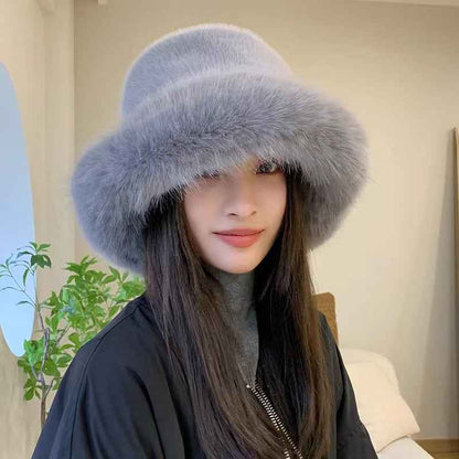 2025 Fluffy Faux Fur Bucket Hats Women Rabbit Fur Warm Thick Plush Winter Hat Lady Fashion Luxury Panama Furry Fisherman Cap Y2k