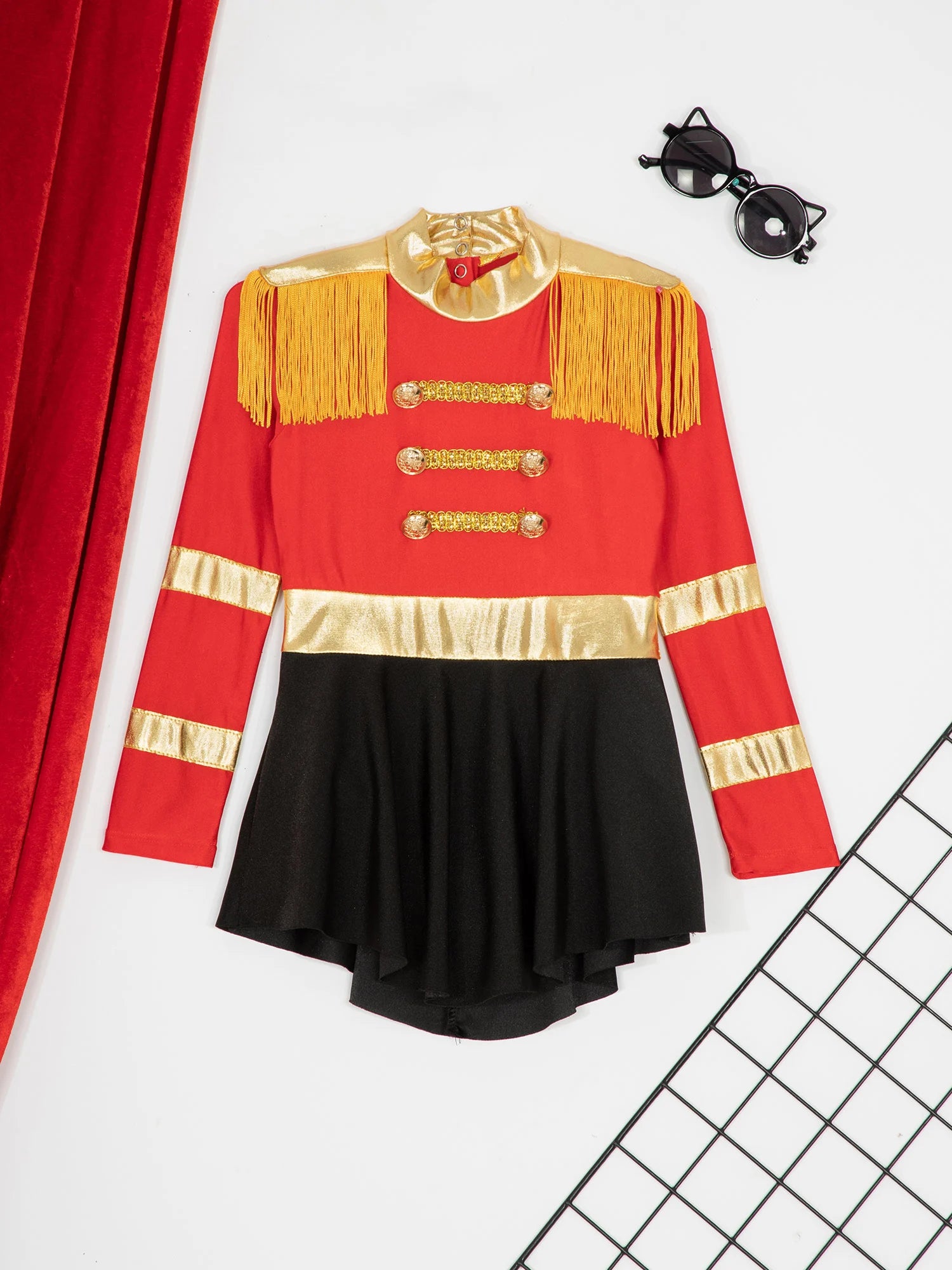 Inlzdz Women's Sequin Tassel Ringmaster Leotard Dress
