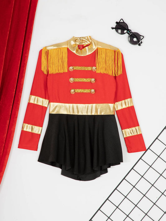 inlzdz Women's Circus Ringmaster Costume Sequin Tassel Leotard Dress