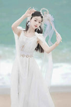 NONSAR God Greek Sweet Vintage Fairy Dress Women Summer Court Style Han Elements Chiffon Elegant floating Strap Long Dresses