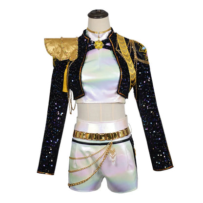 HHYRCOS Unisex Black Shiny Polyester Suit Halloween Anime Cosplay Costume