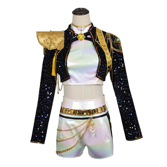 HHYRCOS Unisex Black Shiny Polyester Suit Halloween Anime Cosplay Costume