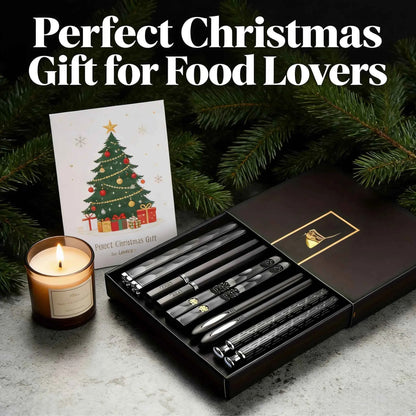 5-Pair Set Black Alloy Chopsticks - Durable & Dishwasher Safe, Elegant Dining Utensils for Holiday Family Feasts