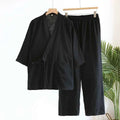 Large Size Kimono Robes with Pocket and Long Pants 2 Pcs Pajamas Set for Men Sleepwear Clothes Cotton Pjamas for Men