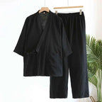 Large Size Kimono Robes with Pocket and Long Pants 2 Pcs Pajamas Set for Men Sleepwear Clothes Cotton Pjamas for Men