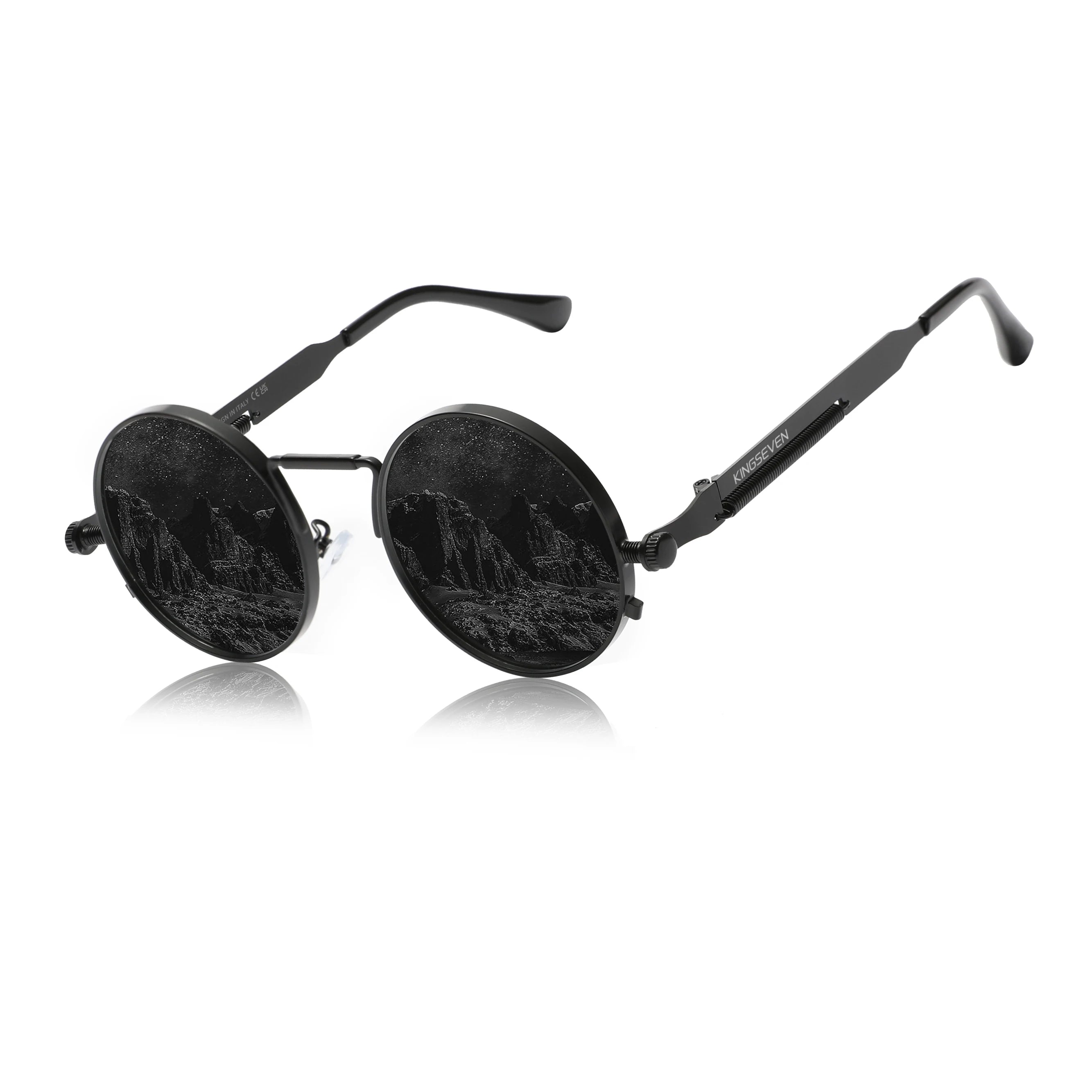 KINGSEVEN Round Sunglasses for Men Polarized Steampunk Sun Glasses For Women Vintage Style UV400 Eyewear Accessory Oculos SS69 14.69 Black Gray