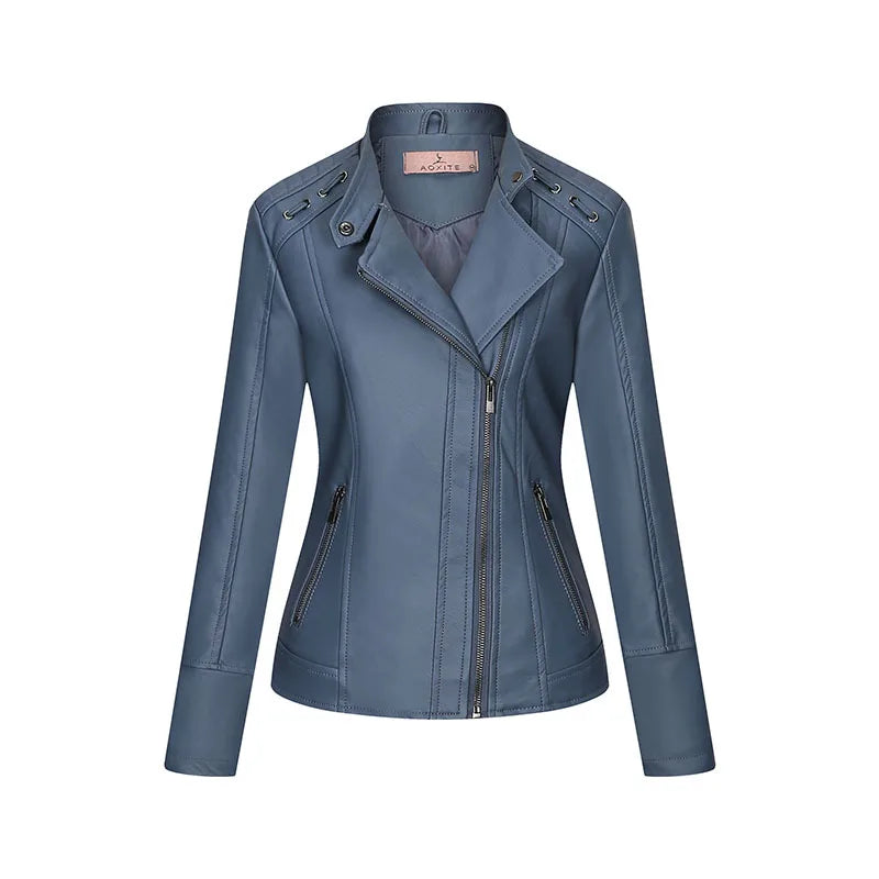 2025 Steampunk Rock Rivet Women's Leather Jacket Slim Short Streetwear Gothic Embroidery PU Leather Locomotive Coat Femme SS69