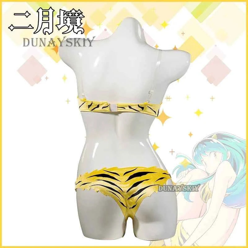 Anime Lum Urusei Yatsura Cosplay Costume Wig Lamu Cosplay Swimsuit Women Sexy Bikini Swim Wear Halloween Party Outfits Socks