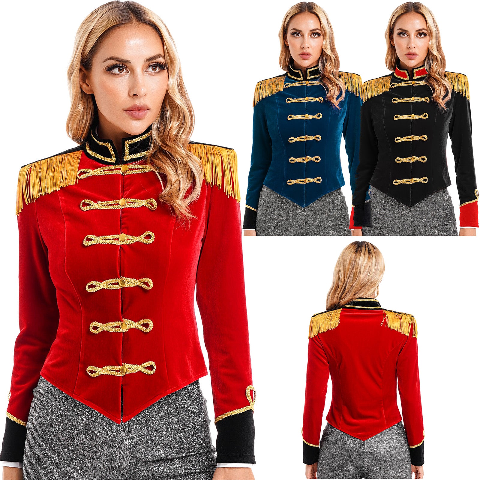Women Circus Ringmaster Costume Showman Majorette Tassel Tailcoat Jacket Halloween Carnival Lion Tamer Cosplay Costumes