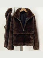 Mueyeruho 2026 Autumn Winter Women Faux Mink Fur Sweatshirt Pullover Solid Brown Streetwear Warm Long Sleeve Plush Fluffy Jacket