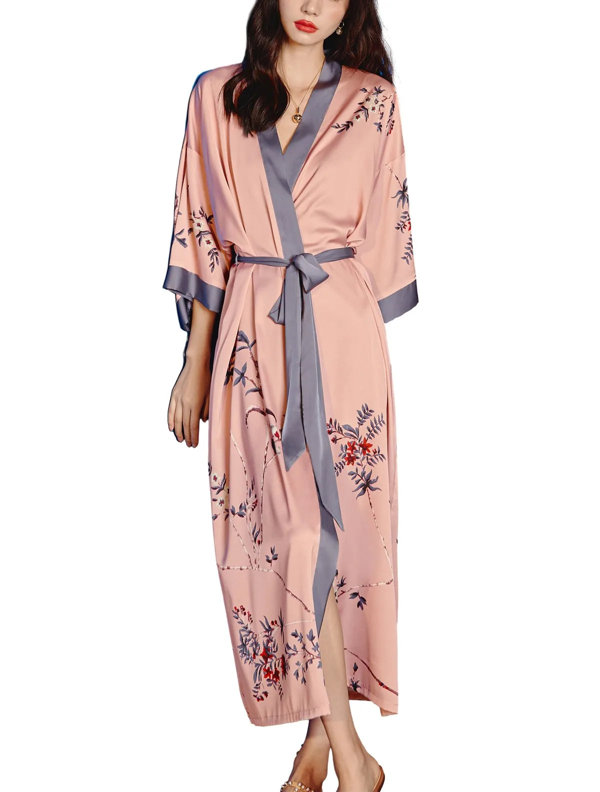 Women's Long Silk Satin Kimono Robe - Lightweight & Soft