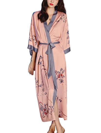 Daiwor Kout Silk Satin Robe for Women Long Japanese Kimono Robe Lightweight Soft Bathrobe Summer Luxury Dressing Gown