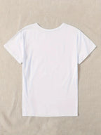 Cute Print Solid Crew Neck T-Shirt, Short Sleeve Casual Every Day Top For All Season, Women's Clothing SS69