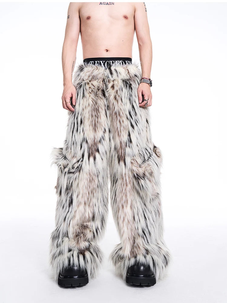 Mauroicardi Men's Faux Fur Wide Leg Pants