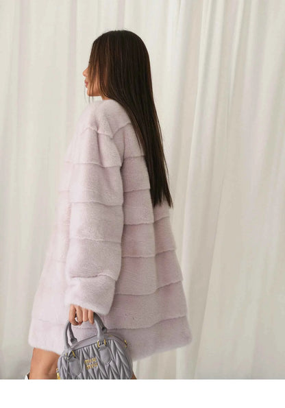 HDHOHR 2025 New 100% Real Mink Fur Coat Women Fashion Essential Natural Mink Fur Jackets Warm Royel Blue Winter Fur Coat