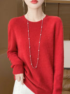 Addonee Women's 100% Merino Wool O-Neck Pullover Sweater