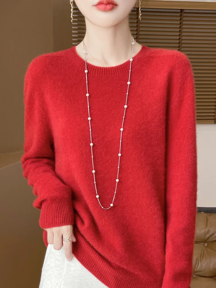 Addonee Women's 100% Merino Wool O-Neck Pullover Sweater