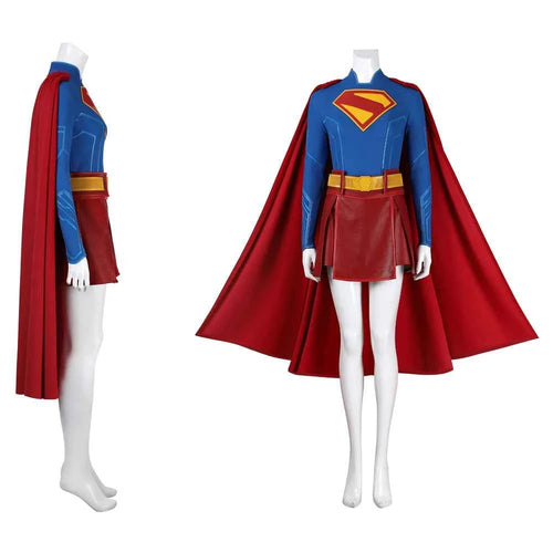 SS69 Supergirl Cosplay Costume Set with Jumpsuit, Cape, and Belt - Elastane