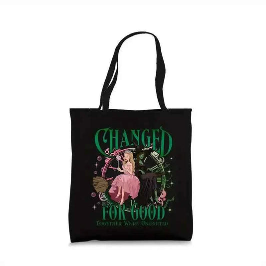 Wicked The Musical Inspired Black Tote Bag  Open-Top Shopper  Shoulder Bag for School, College, Travel & Gift-Giving