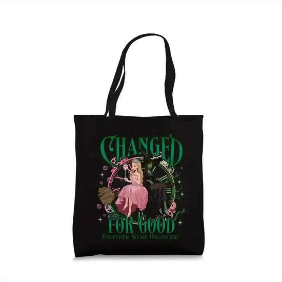 Wicked The Musical Inspired Black Tote Bag  Open-Top Shopper  Shoulder Bag for School, College, Travel & Gift-Giving