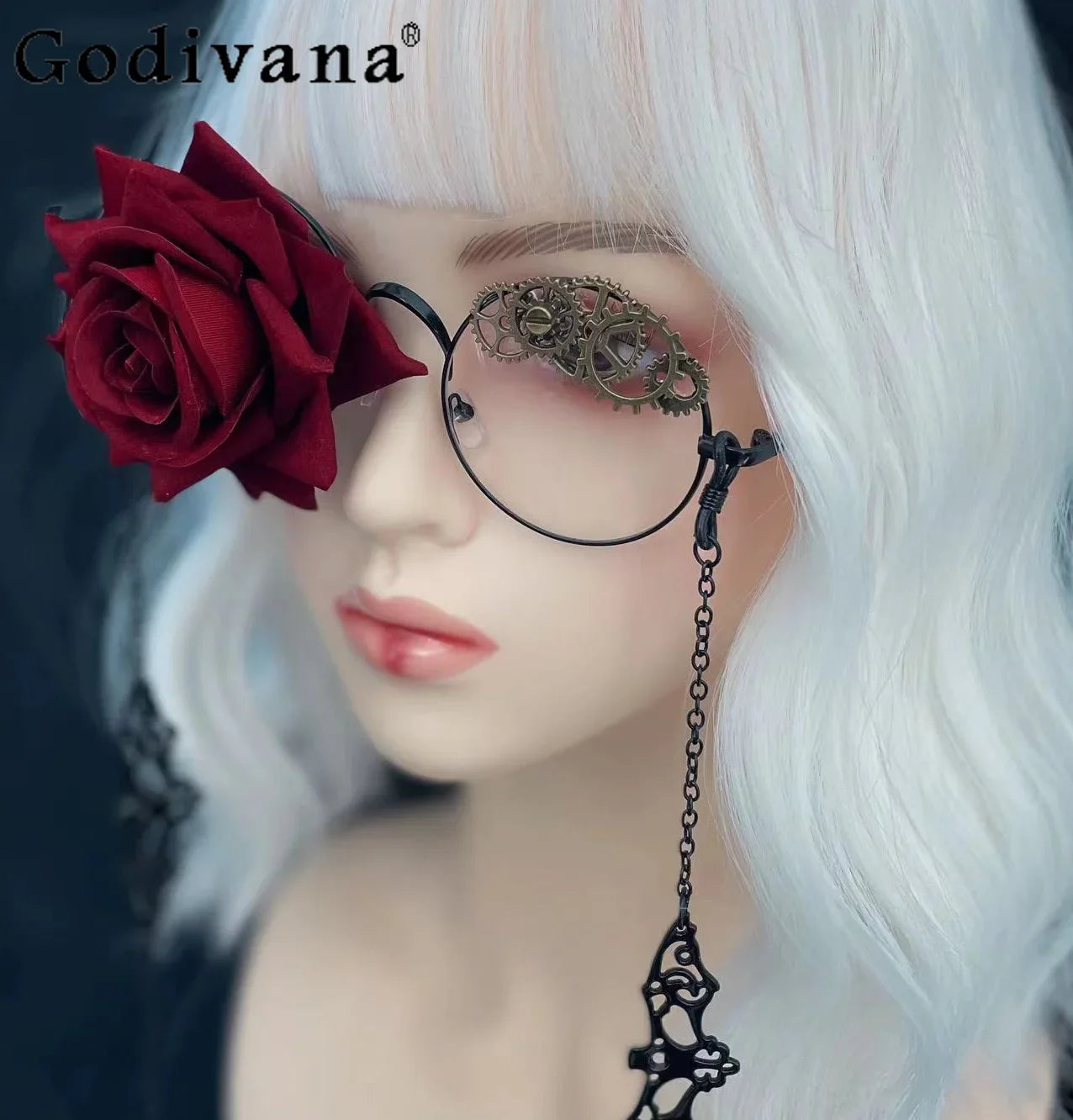 Japanese Original Punk Red Rose Gear Lolita Glasses New Fashion JK Streetwear Student Cosplay Masks Men Women Telegant Glasses SS69