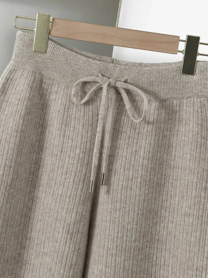 Yoyoselect New Popular Women Wide-Leg Wool Pants 100% Merino Wool Quality Soft Trousers Basic Casual Knitted Elastic Waist Slack SS69