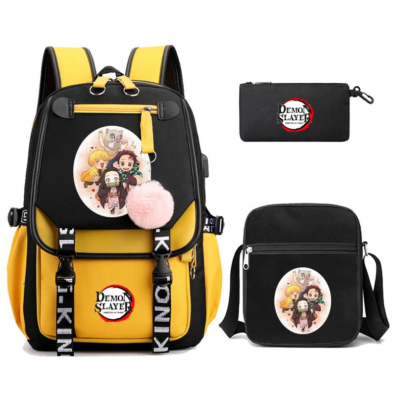 3Pcs Kamado Nezuko Demon Slayer Backpacks Set for Girls Anime School Bag Teenager Student Canvas Laptop Back Pack Women Rucksack SS69 51.69 5000745