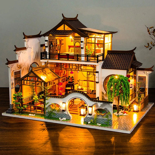 NEW DIY Wooden Doll Houses Japanese Ancient Casa Miniature Building Kits with Furniture Led Dollhouse for Adults Christmas Gifts SS69