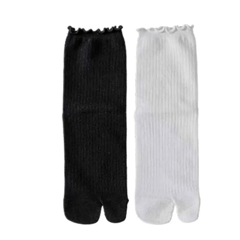 Japanese Ruffled Edge Cotton Split Toe Socks Solid Color Two-Toed Sock Unisex Harajuku Simple Tabi Socks High Elastic Hosiery