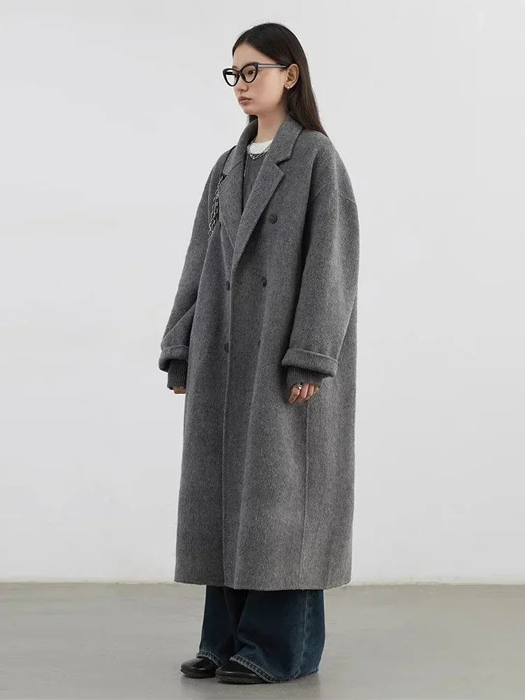 CHIC VEN Women Woolen Coat Double-breasted Basic Loose Casual Retro New Long Double-sided Female Overcoat Autumn Winter 2026