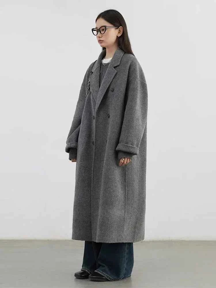 CHIC VEN Women Woolen Coat Double-breasted Basic Loose Casual Retro New Long Double-sided Female Overcoat Autumn Winter 2026