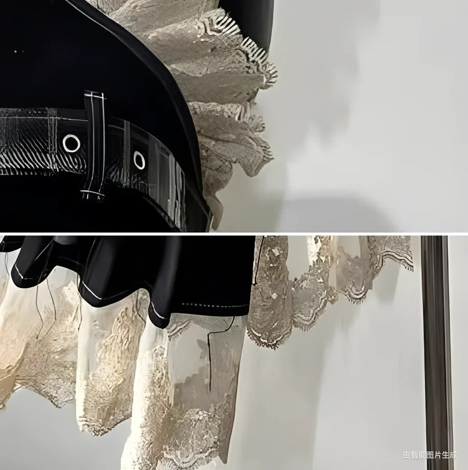 Harajuku Retro Summer New Girl Multi-layer Pleated Skirt Suit Heavy Industry Women's 2 Piuece Sets Lace Splicing Irregular Top SS69