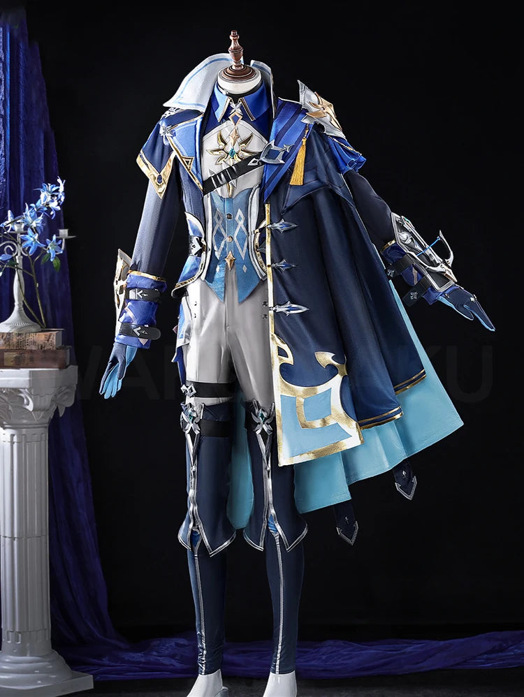 【Ready For Ship】Lohen Cosplay Costume Game Genshin Impact【S-2XL】WakuWaku-R Men Lohen Knights of Favonius Wig Plus Size