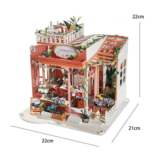 Wooden Miniature Dollhouse with LED Light Creative DIY Flower House Handmade 3D Puzzle Assembly Building Model Toys Doll Houses