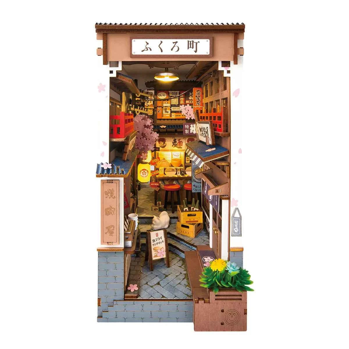 Robotime Rolife Sakura Wine Alley Japanese Style Design Book Nooks Kit for Family Home Bookshelf Decoration 3D DIY Wooden Puzzle