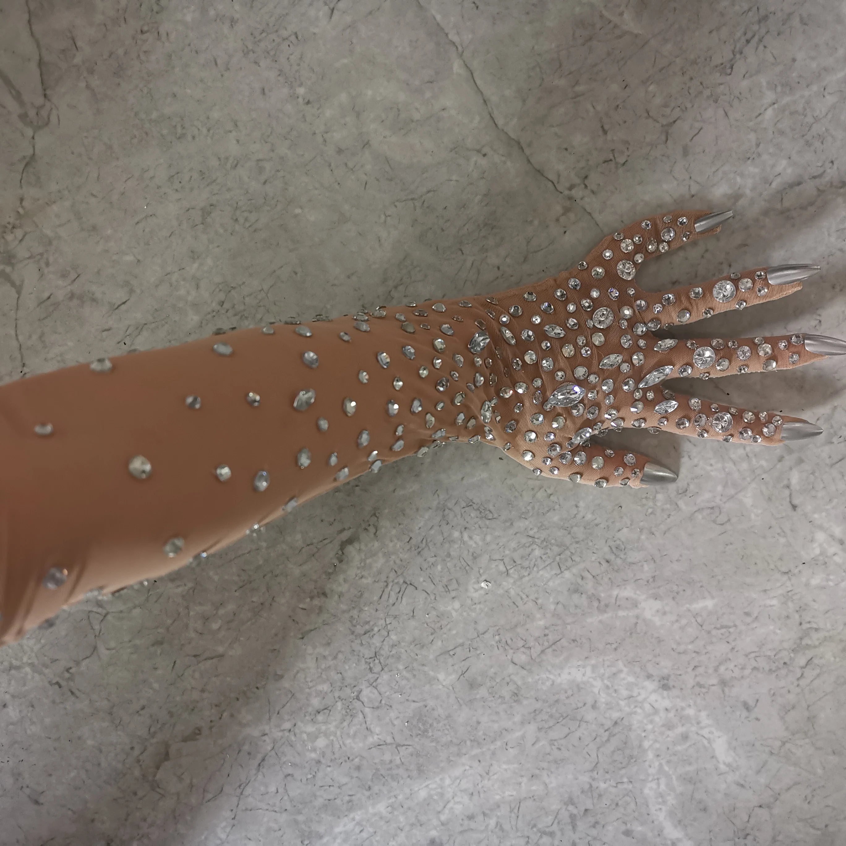 Women's Rhinestone Mesh Opera Gloves - Sparkling Crystal Long Stretch