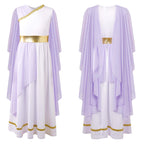 Women's Grecian Toga Dress with Flowy Tulle Shawls
