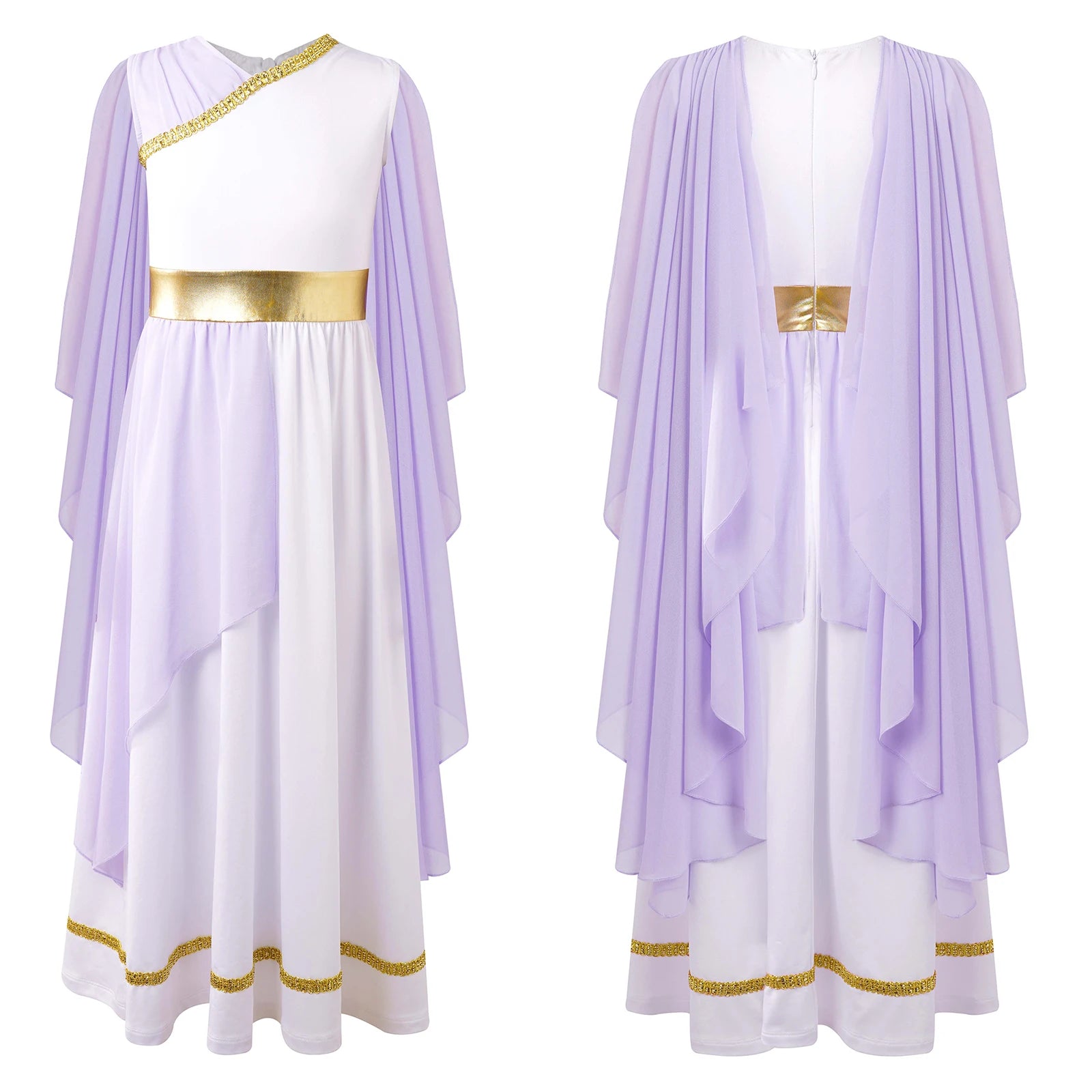 Women's Grecian Toga Dress with Flowy Tulle Shawls