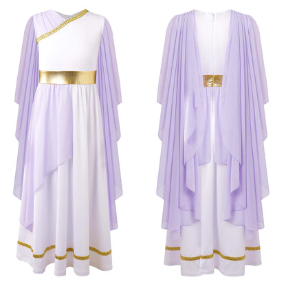 Halloween Ancient Greek Toga Costume Grecian Sleeveless Gown Dress Shawls Flowy Tulle Dress Cosplay Performance Costume