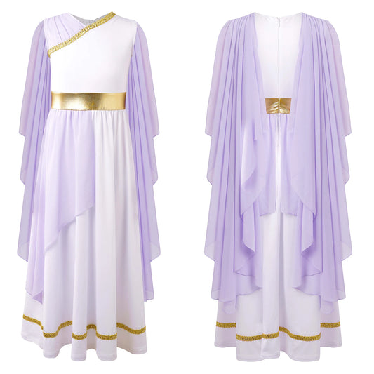 Halloween Ancient Greek Toga Costume Grecian Sleeveless Gown Dress Shawls Flowy Tulle Dress Cosplay Performance Costume