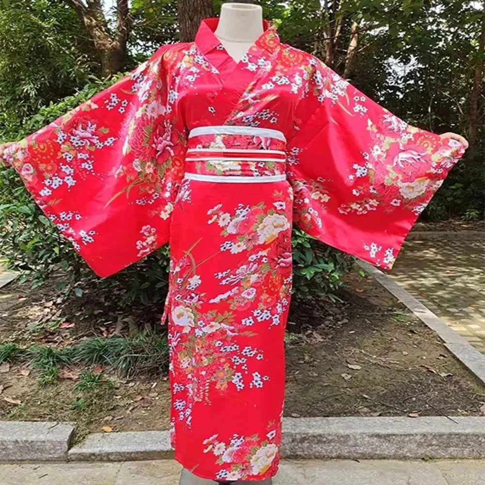 Cosplay Costume Traditional Japanese Kimono Japanese Style Elegance Sakura Girl Kimono Dress Asian Printed Floral
