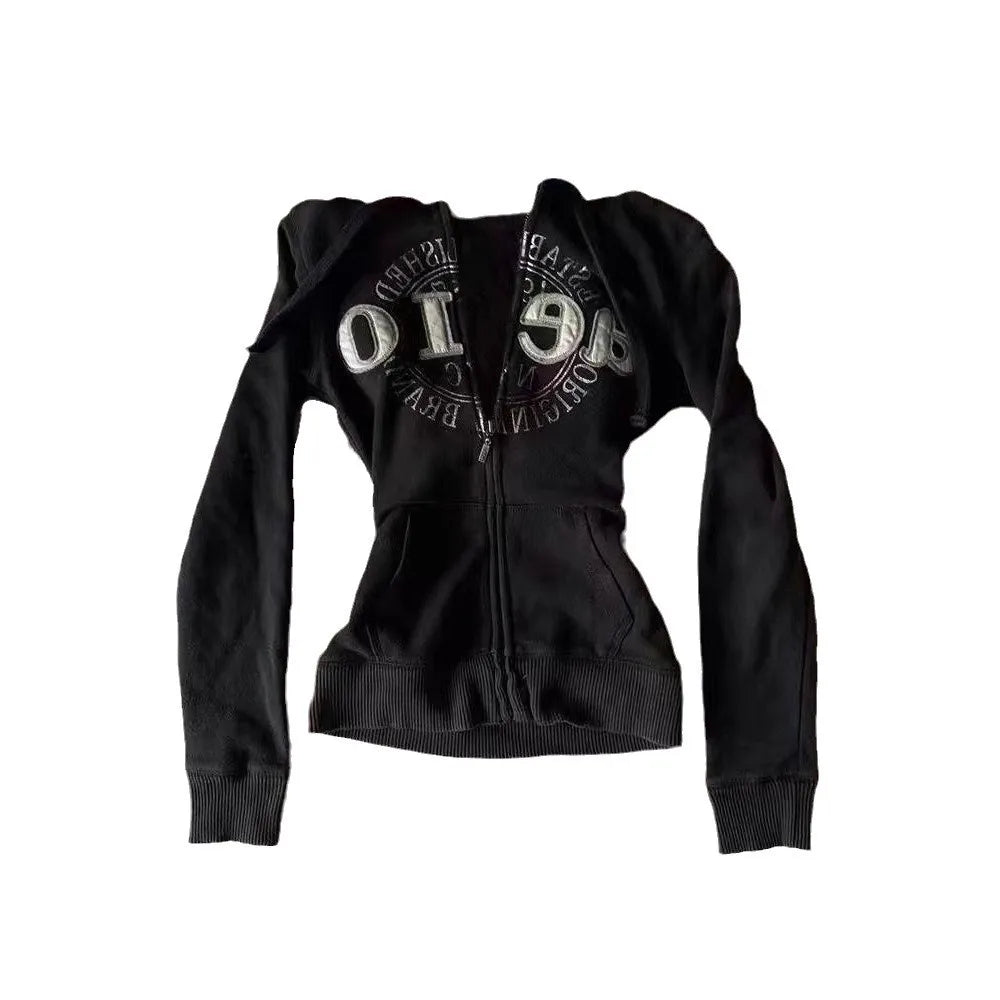 Retro Jacket Retro Design Black Hoodie Women's Casual Hoodie Women's Autumn Y2K Top New Garbage Rock Multifunctional Sweatshirt SS69