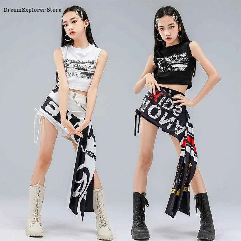Hip Hop Girls Fashion Crop Top Street Dance Shorts Kids K-pop Streetwear Hot Pants Costume Children Jazz Girl Group Clothes Sets