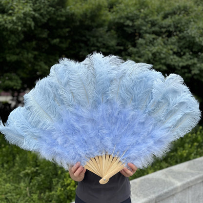 Handheld Big White Ostrich Feather Fan 100CM 130CM Feathers for Carnival Stage Performance Belly Dance 13 Bone Crafts Fan
