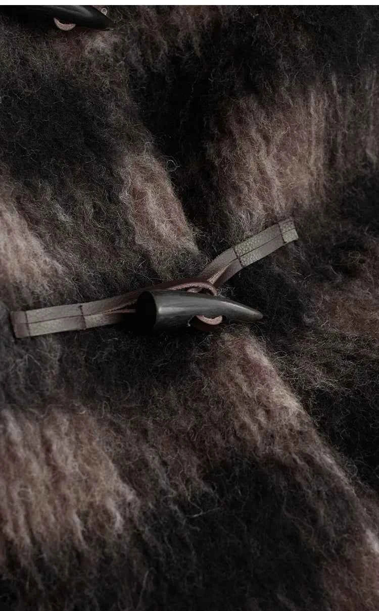 Plaid Coat~ Retro Style Horn Button Mid-Length Coat Women's Alpaca Wool Coat 2025 Winter British Style